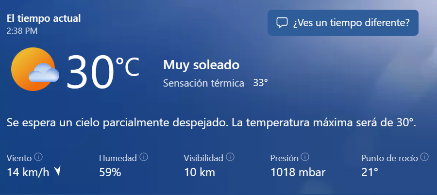 Clima para hoy 11 de Junio.